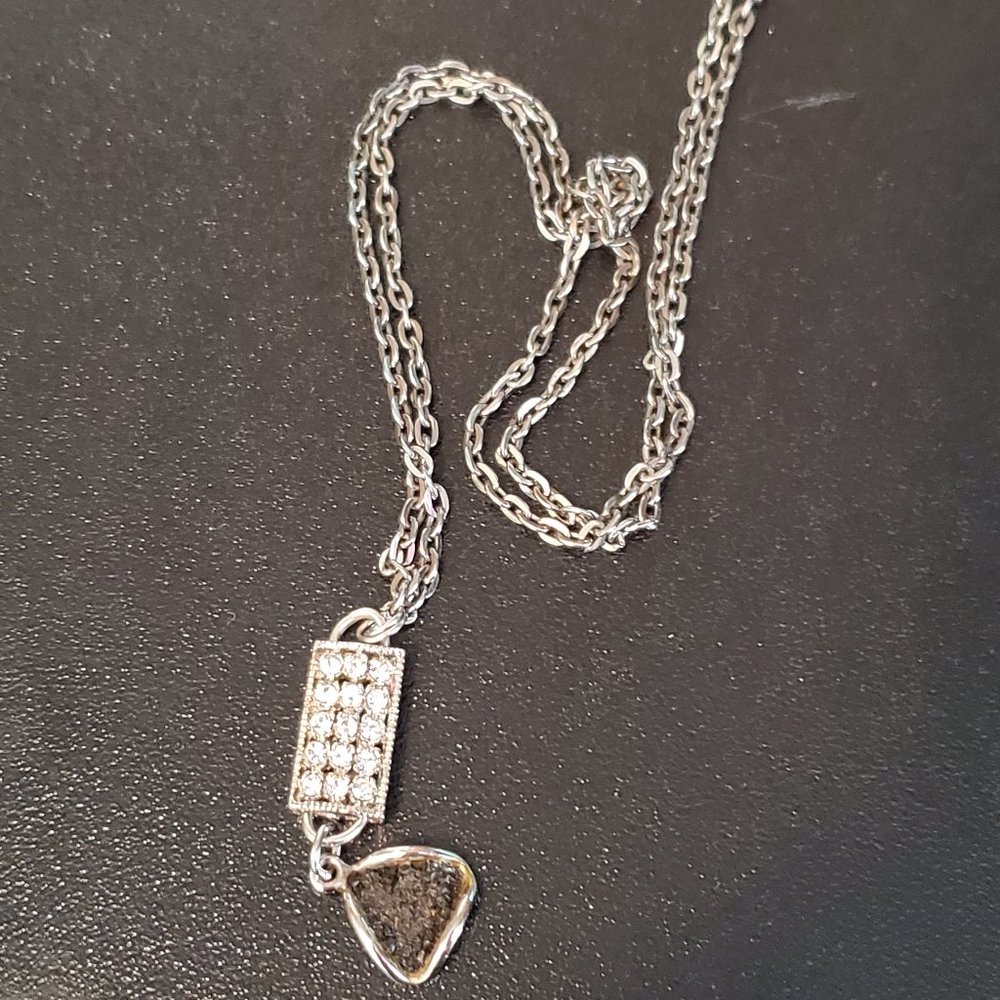 22" Gunmetal Rhinestone Drop Pendant Necklace Cute